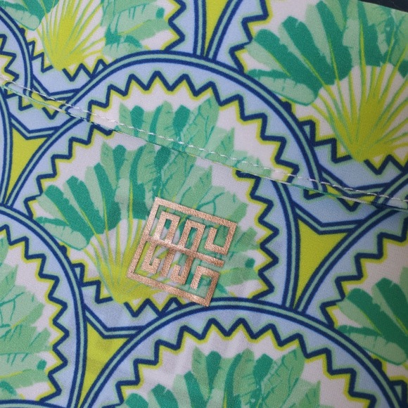 Emily McCarthy Green Deco Palm UPF 50 Long Sleeve Shift Shirt Dress Swim Coverup - Picture 3 of 14